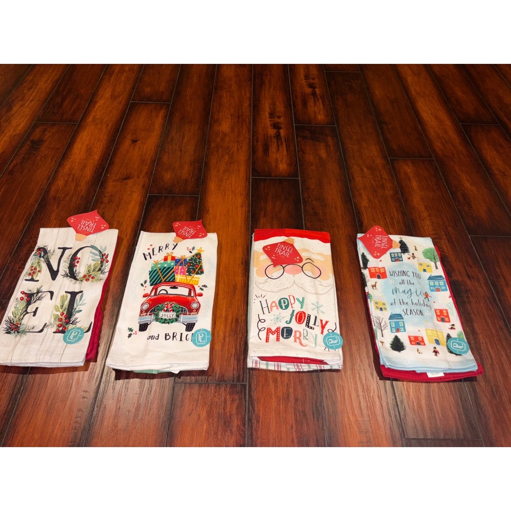 New bundle 4 Tinsel Trail Kitchen Towels Christmas Santa Noel Magic Season‎